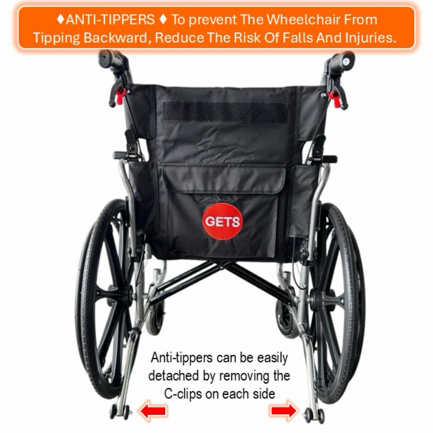 GETS LARGE WHEELCHAIR FOR USER WEIGHT 150KG ♿️ Foldable Backrest, Flip-Back PU Armrests, Elevating & Detachable Legrests, Removable Cushion, Anti-Tippers