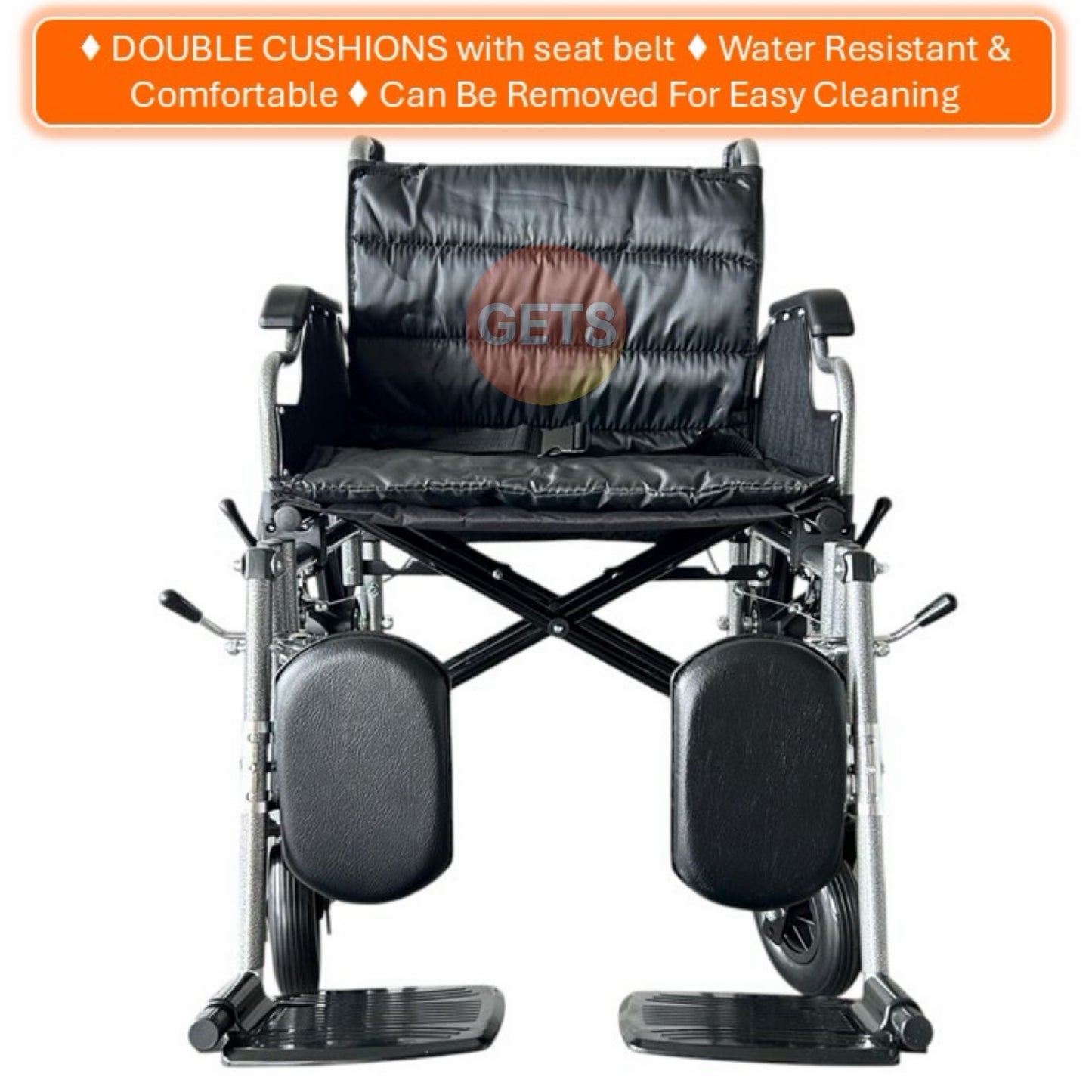 GETS LARGE WHEELCHAIR FOR USER WEIGHT 150KG ♿️ Foldable Backrest, Flip-Back PU Armrests, Elevating & Detachable Legrests, Removable Cushion, Anti-Tippers