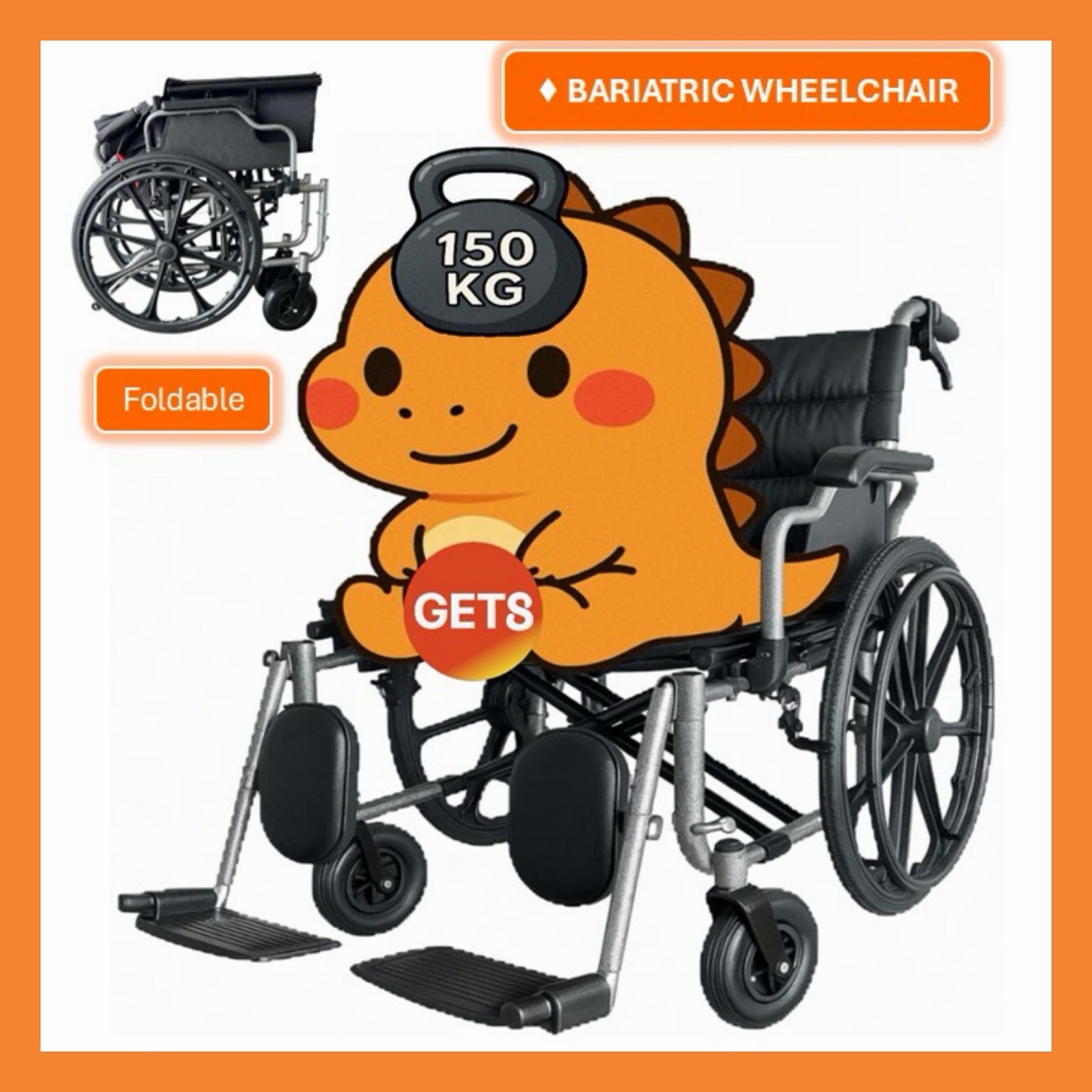 GETS LARGE WHEELCHAIR FOR USER WEIGHT 150KG ♿️ Foldable Backrest, Flip-Back PU Armrests, Elevating & Detachable Legrests, Removable Cushion, Anti-Tippers