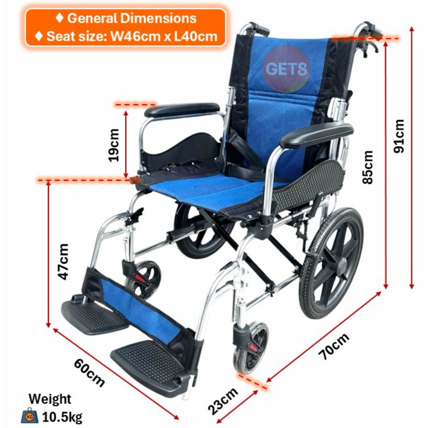 GETS FLEXI865.14 ALUMINIUM WHEELCHAIR ♿️ Foldable Backrest, Flip-Back Armrests, Detachable Legrests, Ant-Tippers
