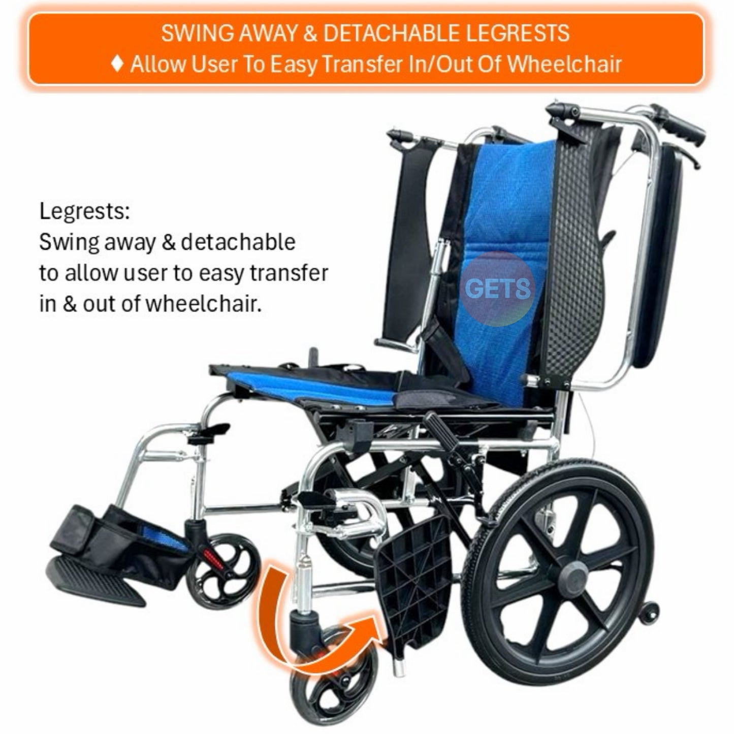 GETS FLEXI865.14 ALUMINIUM WHEELCHAIR ♿️ Foldable Backrest, Flip-Back Armrests, Detachable Legrests, Ant-Tippers