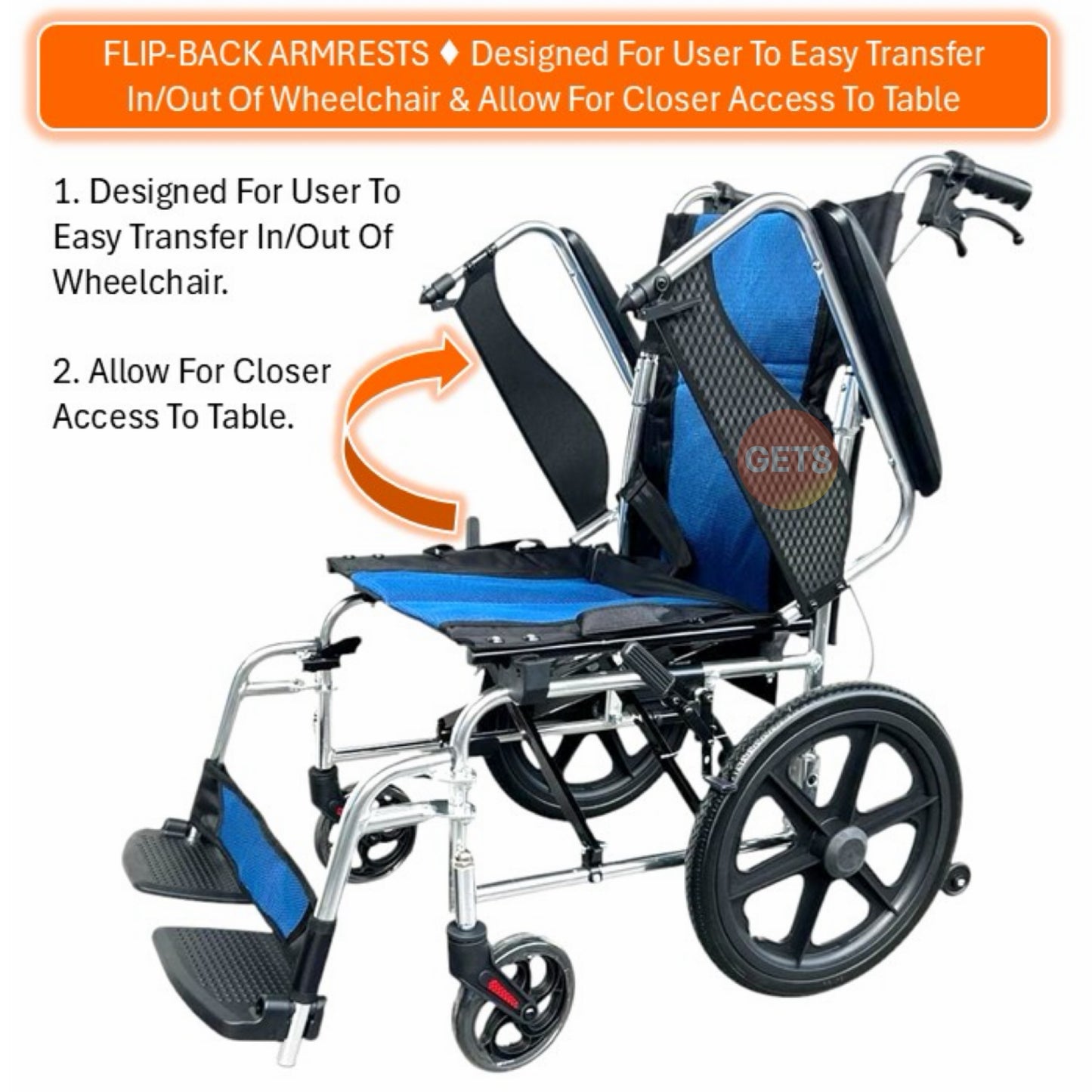 GETS FLEXI865.14 ALUMINIUM WHEELCHAIR ♿️ Foldable Backrest, Flip-Back Armrests, Detachable Legrests, Ant-Tippers