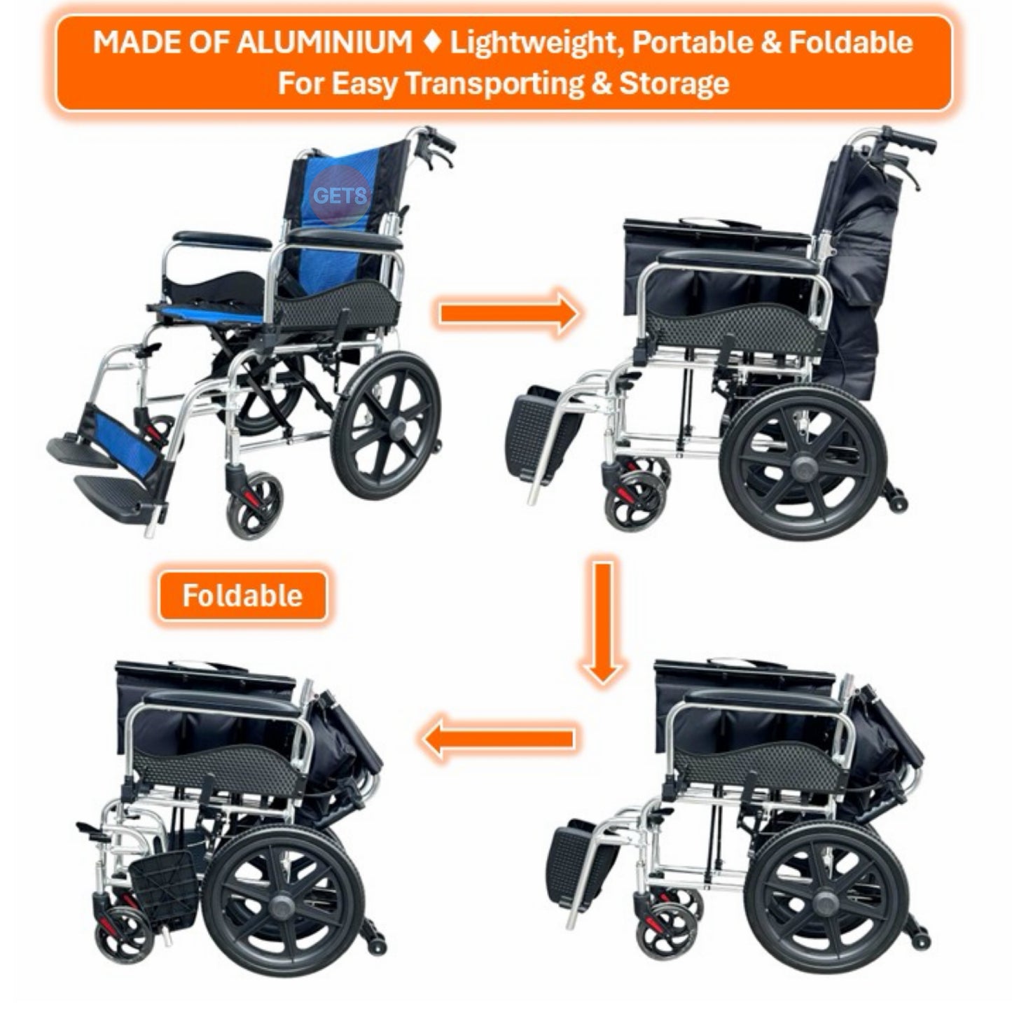 GETS FLEXI865.14 ALUMINIUM WHEELCHAIR ♿️ Foldable Backrest, Flip-Back Armrests, Detachable Legrests, Ant-Tippers