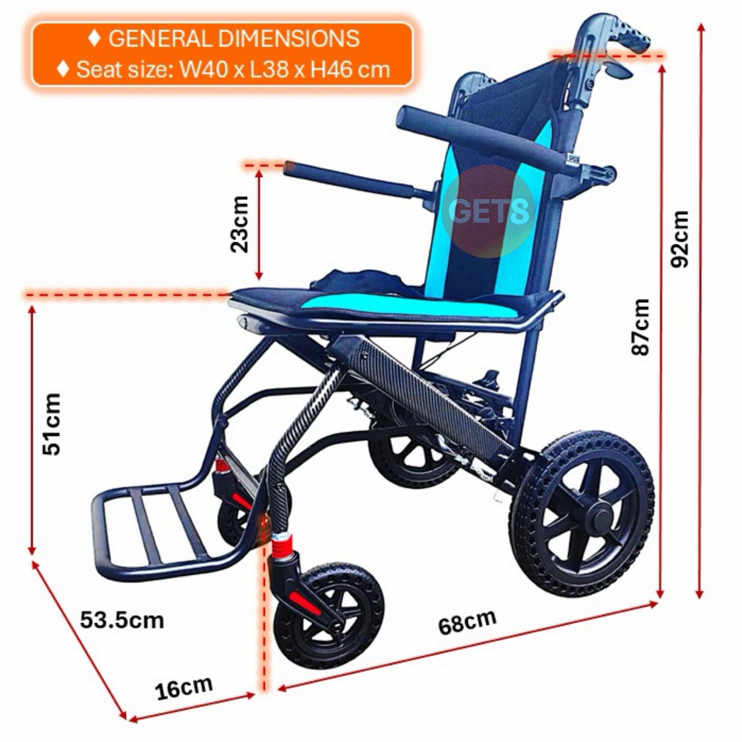 GETS TRAVEL LUXE11 ALUMINIUM PUSHCHAIR ♿️ Foldable, Flip-Back Armrests, Flip-Up Footrest, Retractable Pulling Rod