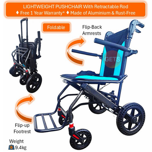 GETS TRAVEL LUXE11 ALUMINIUM PUSHCHAIR ♿️ Foldable, Flip-Back Armrests, Flip-Up Footrest, Retractable Pulling Rod