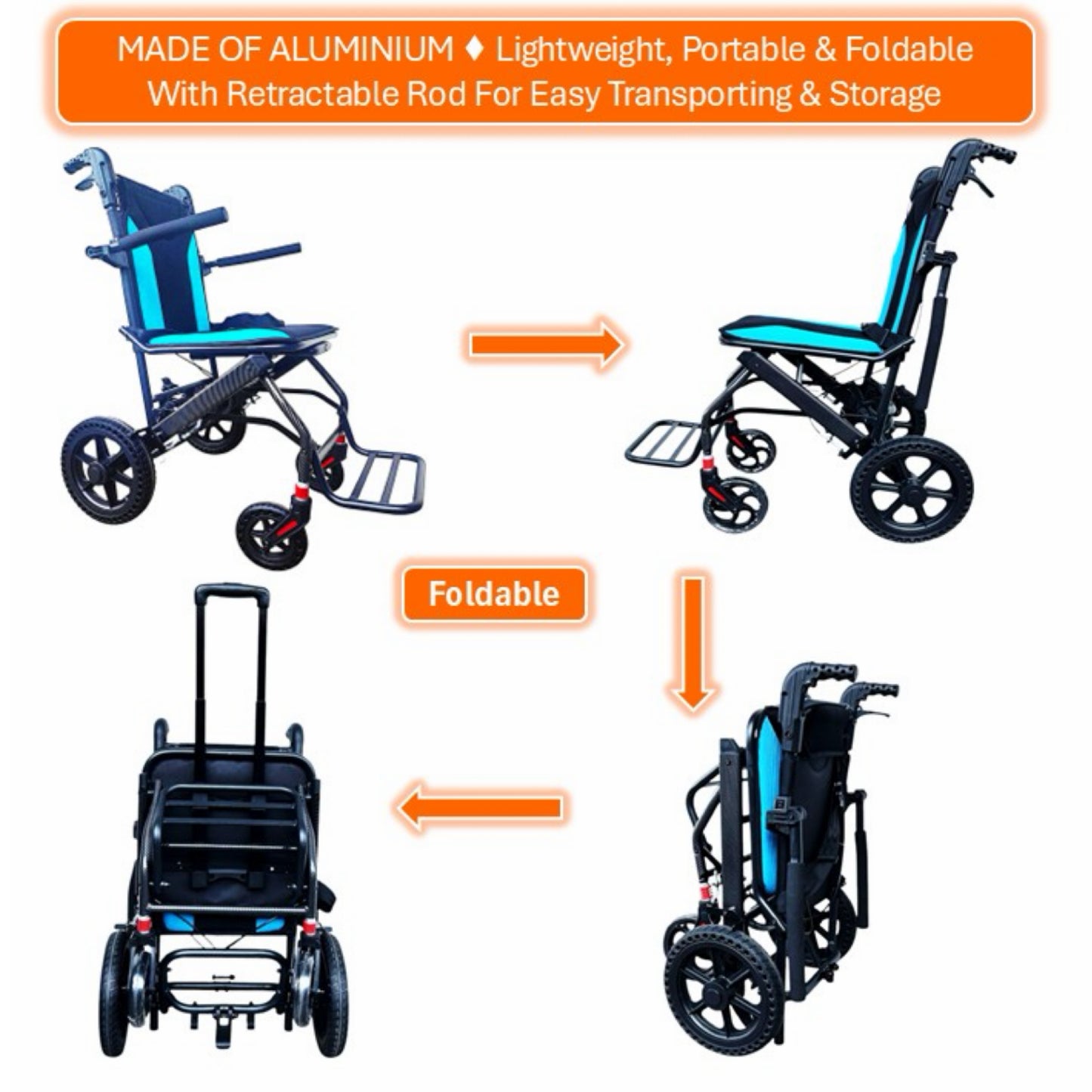 GETS TRAVEL LUXE11 ALUMINIUM PUSHCHAIR ♿️ Foldable, Flip-Back Armrests, Flip-Up Footrest, Retractable Pulling Rod