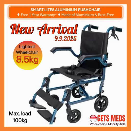 GETS SMART LITE8 ALUMINIUM PUSHCHAIR ♿️ Foldable Backrest, Flip-Back Armrests, Foldable Legrests, Lightest Weight8.5kg