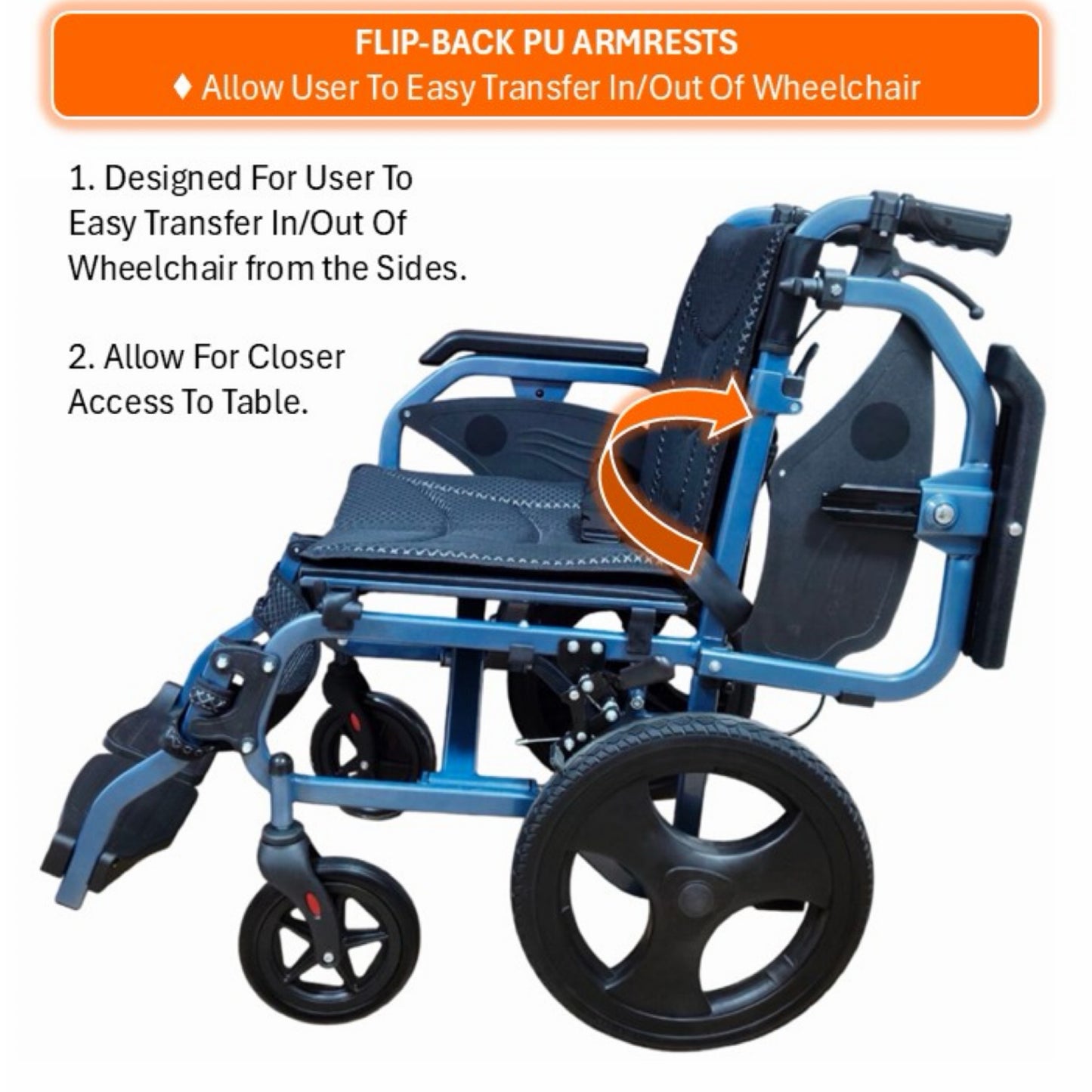 GETS Comfy16 ALUMINIUM PUSHCHAIR ♿️ Backrest Foldable, Flip-Back + Height-Length Adjustable PU Armrests, Foldable Legrests, Removable Cushions