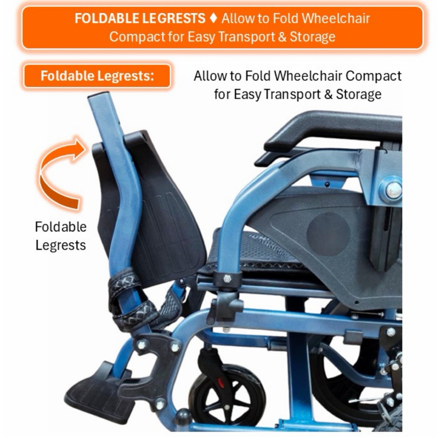 GETS Comfy16 ALUMINIUM PUSHCHAIR ♿️ Backrest Foldable, Flip-Back + Height-Length Adjustable PU Armrests, Foldable Legrests, Removable Cushions