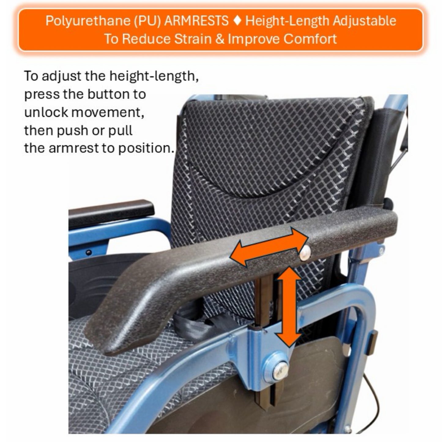 GETS Comfy16 ALUMINIUM PUSHCHAIR ♿️ Backrest Foldable, Flip-Back + Height-Length Adjustable PU Armrests, Foldable Legrests, Removable Cushions