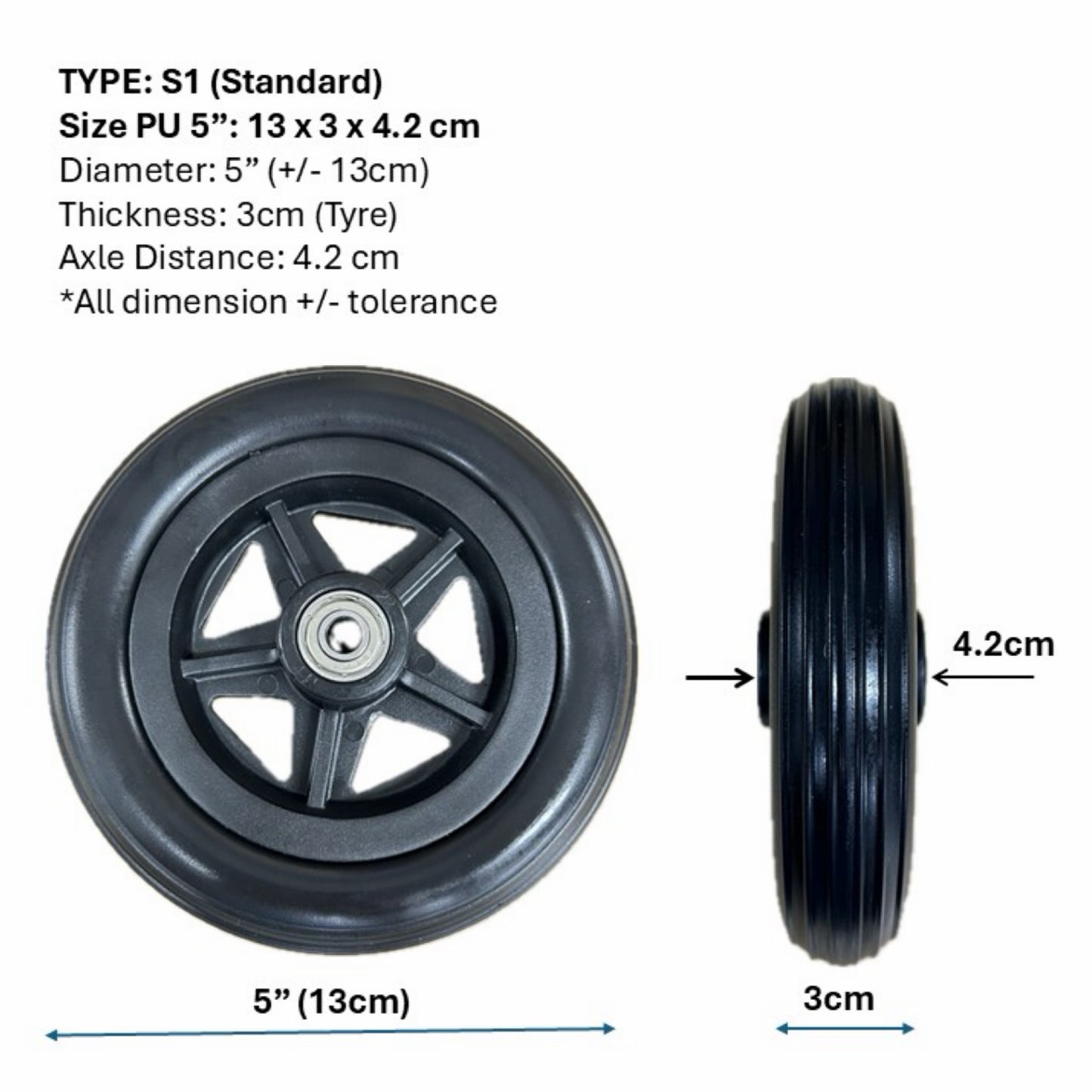 CASTOR WHEELS FOR WHEELCHAIR: GETS CASTOR WHEELS DIAMETER 5" (13cm), 6" (15cm), 7" (18cm) & 8" (20cm) FOR WHEELCHAIR