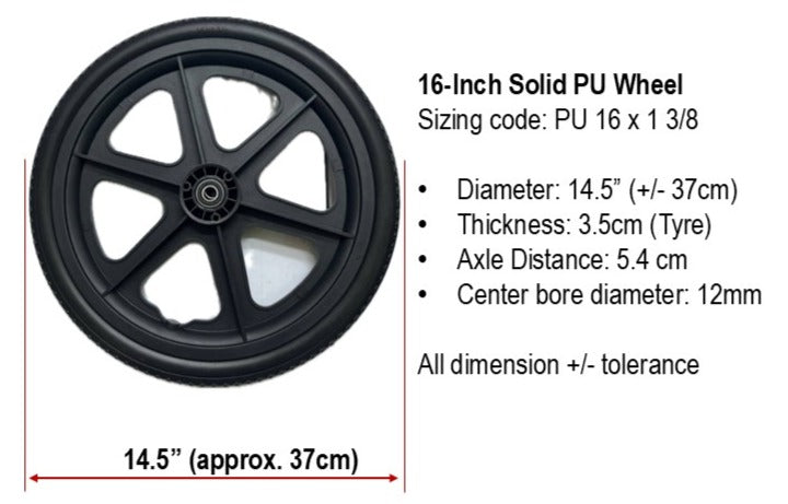 WHEELS FOR WHEELCHAIRS 14-INCH TO 16-INCH: GETS WHEELS SIZING CODE 16 x 1 3/8 SIZING CODE 16 X 1.75