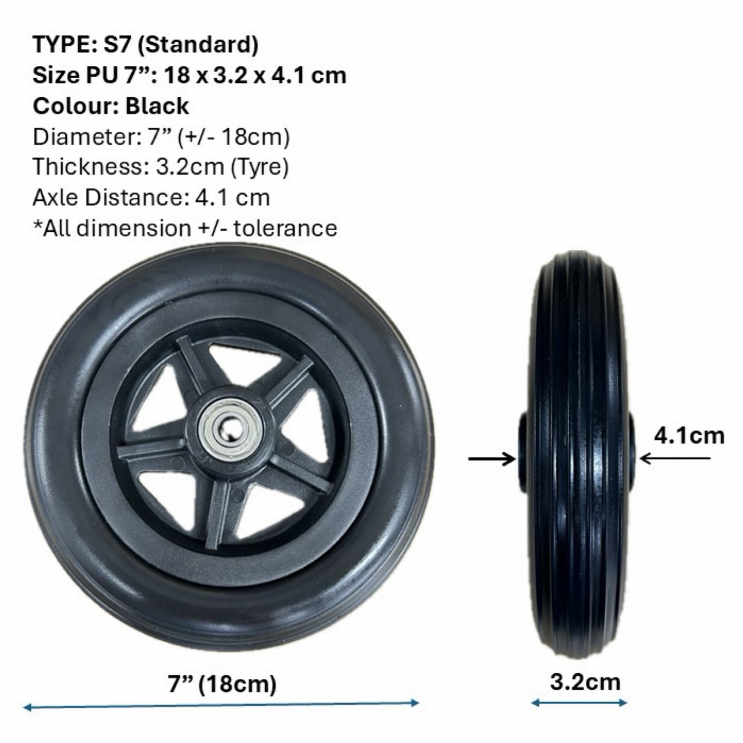 CASTOR WHEELS FOR WHEELCHAIR: GETS CASTOR WHEELS DIAMETER 5" (13cm), 6" (15cm), 7" (18cm) & 8" (20cm) FOR WHEELCHAIR