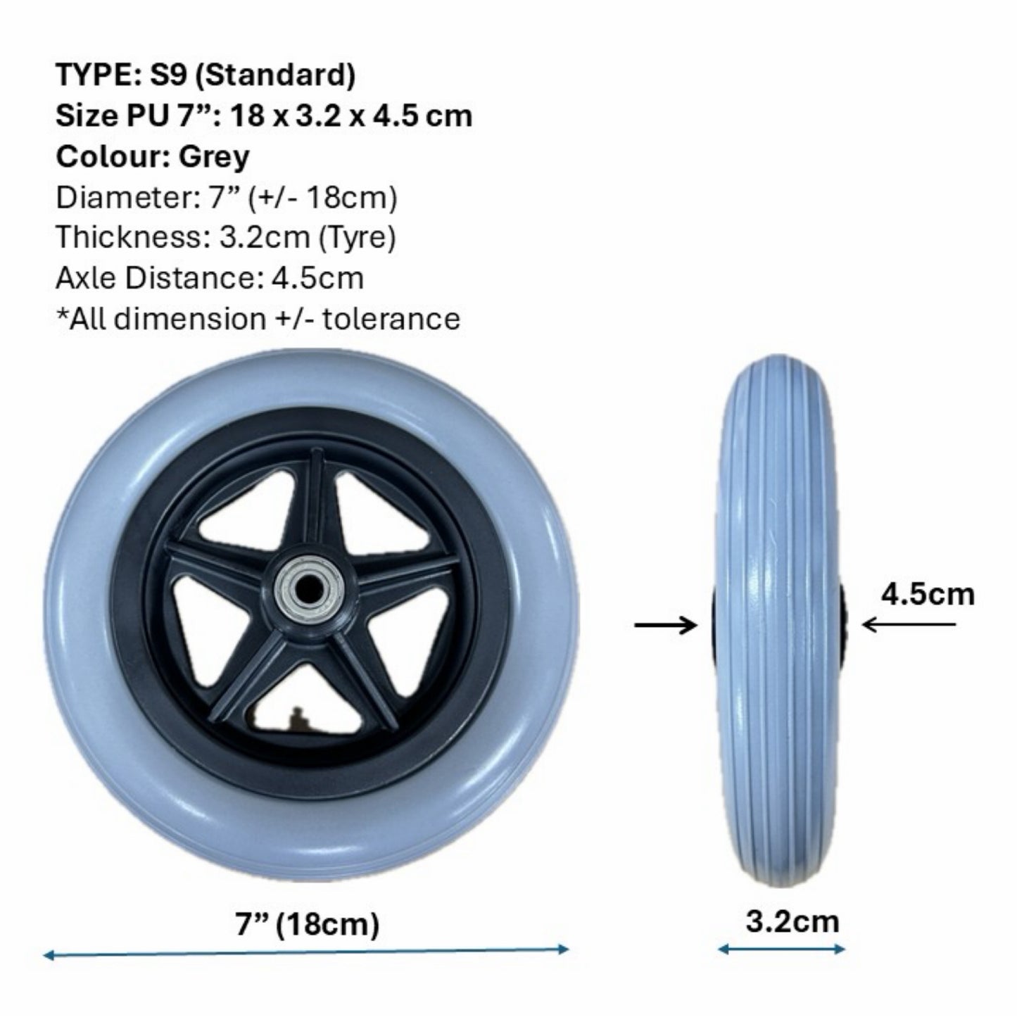CASTOR WHEELS FOR WHEELCHAIR: GETS CASTOR WHEELS DIAMETER 5" (13cm), 6" (15cm), 7" (18cm) & 8" (20cm) FOR WHEELCHAIR