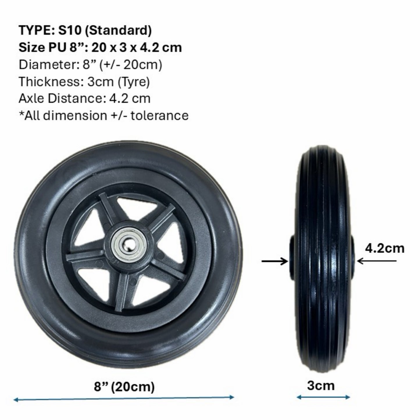 CASTOR WHEELS FOR WHEELCHAIR: GETS CASTOR WHEELS DIAMETER 5" (13cm), 6" (15cm), 7" (18cm) & 8" (20cm) FOR WHEELCHAIR