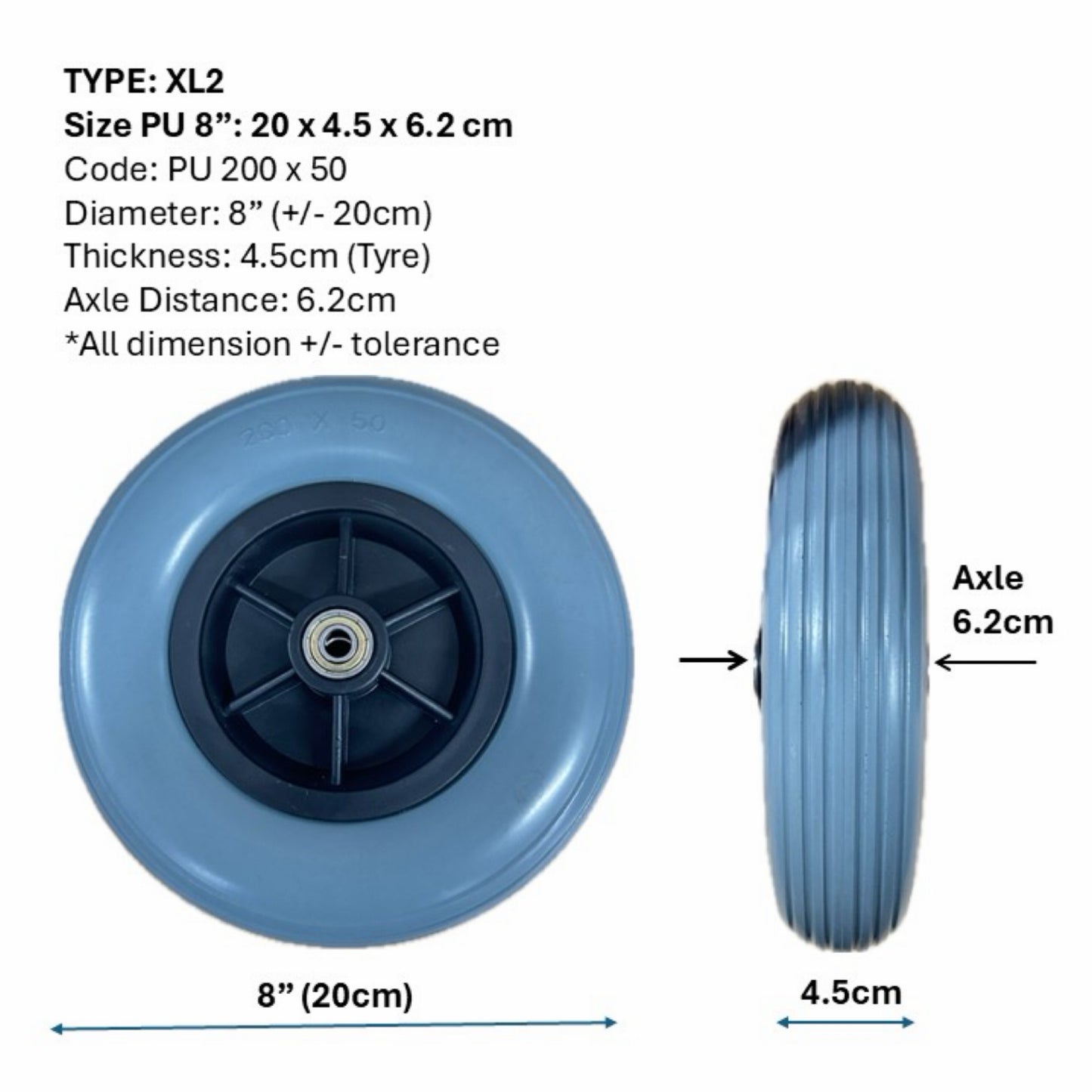 CASTOR WHEELS FOR WHEELCHAIR: GETS CASTOR WHEELS DIAMETER 5" (13cm), 6" (15cm), 7" (18cm) & 8" (20cm) FOR WHEELCHAIR