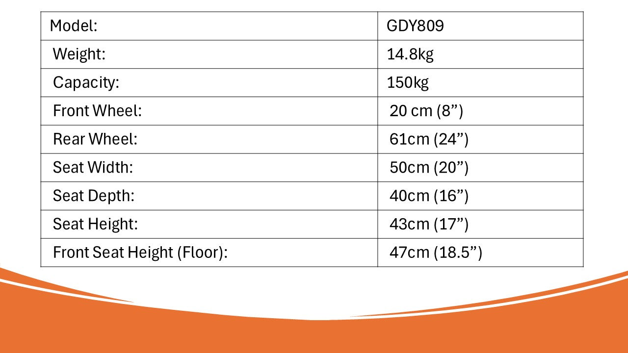 GETS D809Y WHEELCHAIR : Fixed Armrest, Fixed Legrests & Self-Propelled