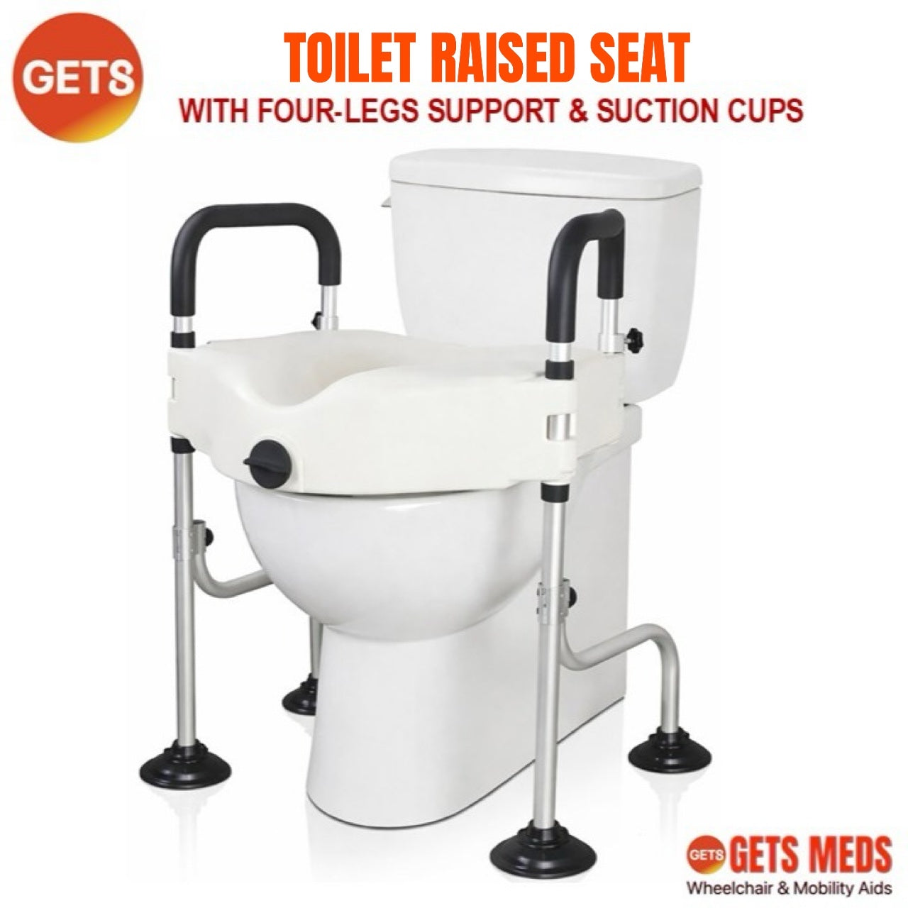 Toilet Raised Seat with Four-Legs Support & Suction Caps: GETS G842