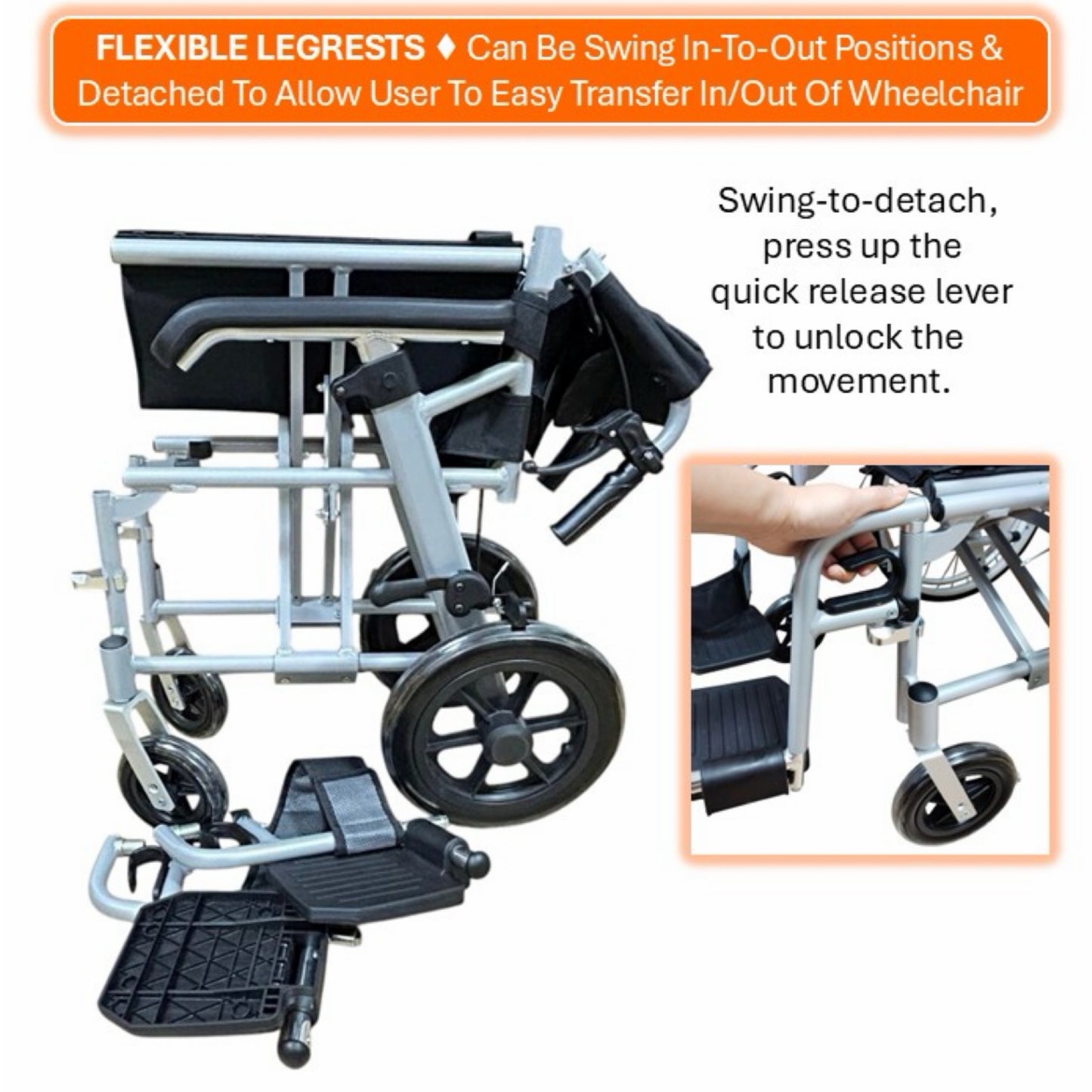 GETS VERSA LITE12 ALUMINIUM PUSHCHAIR ♿️ Foldable, Height-Adjustable PU armrests, Flexible-Detachable Legrests