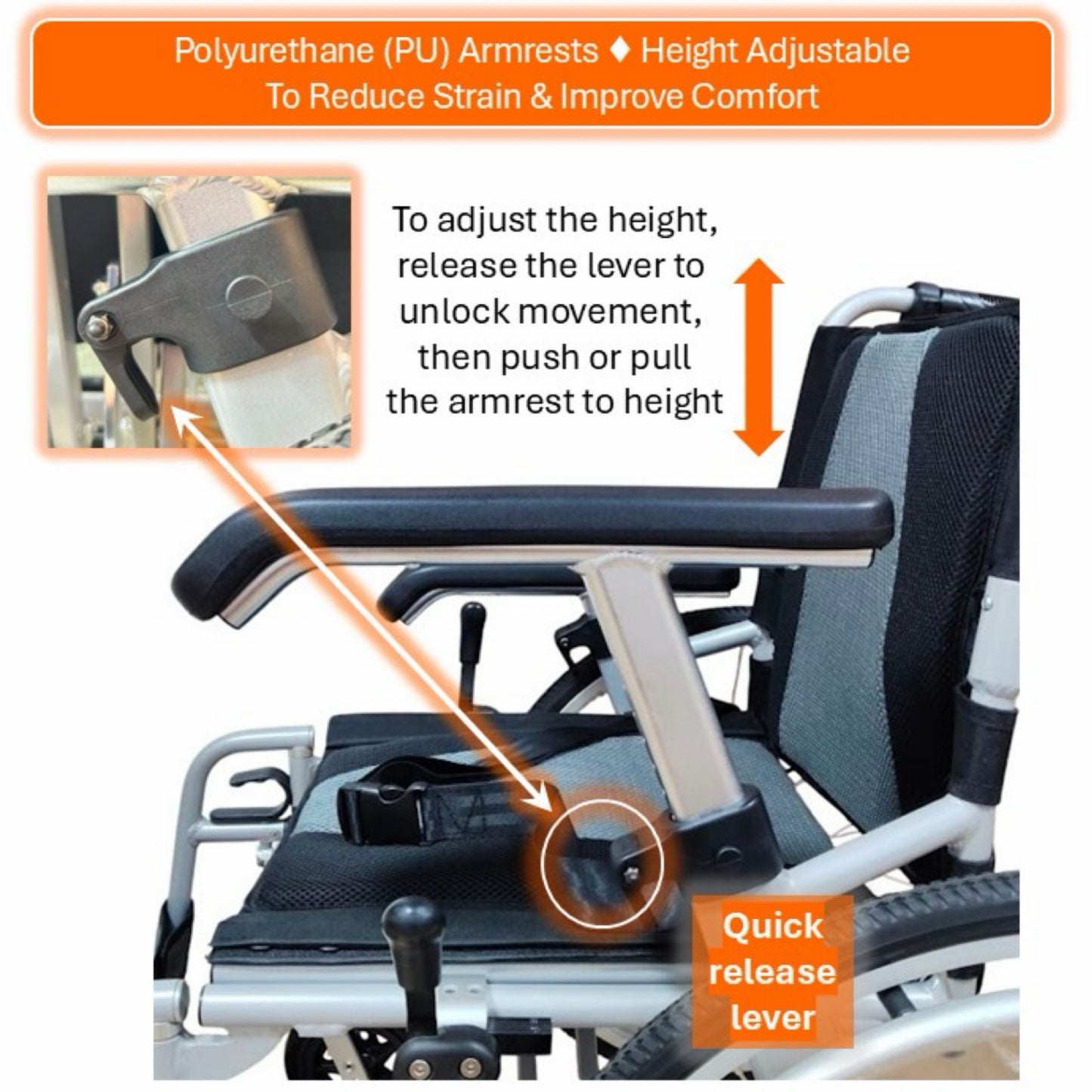 GETS VERSA LITE12 ALUMINIUM PUSHCHAIR ♿️ Foldable, Height-Adjustable PU armrests, Flexible-Detachable Legrests