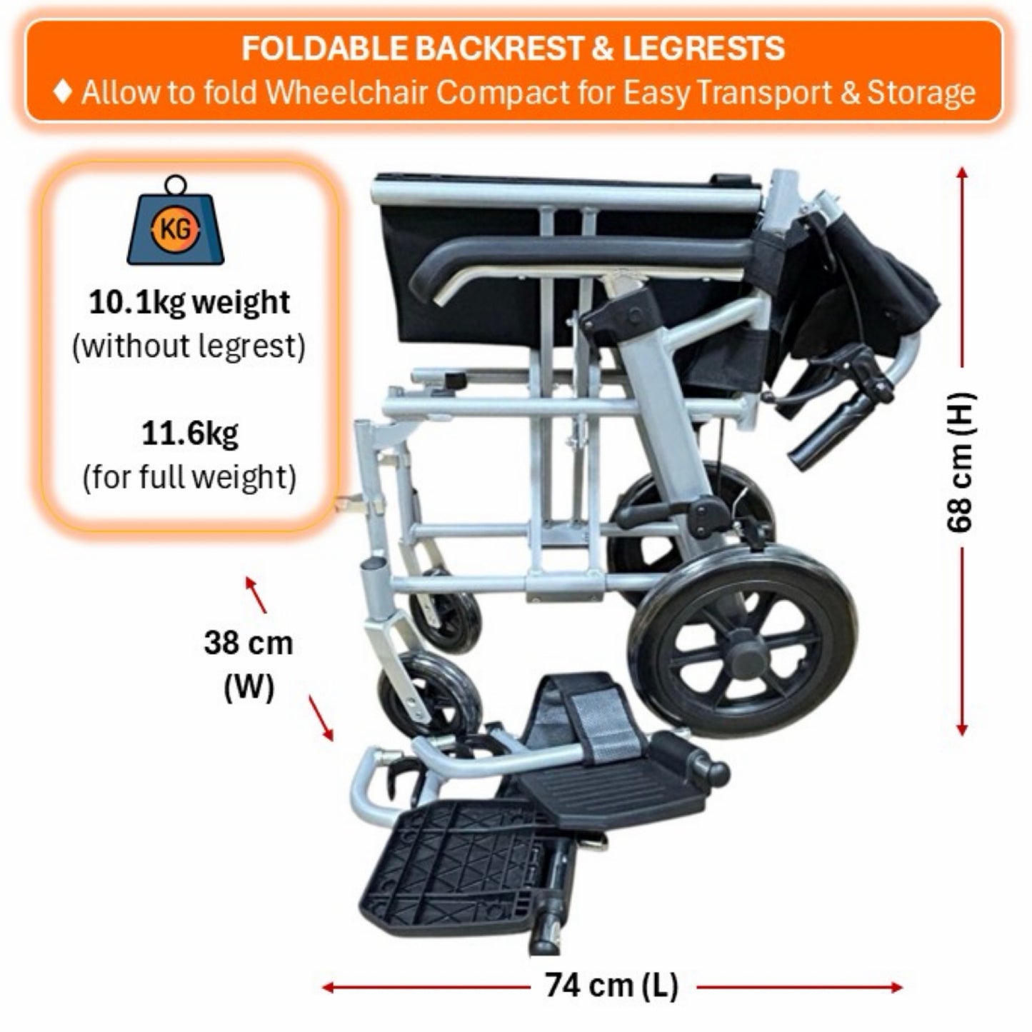 GETS VERSA LITE12 ALUMINIUM PUSHCHAIR ♿️ Foldable, Height-Adjustable PU armrests, Flexible-Detachable Legrests