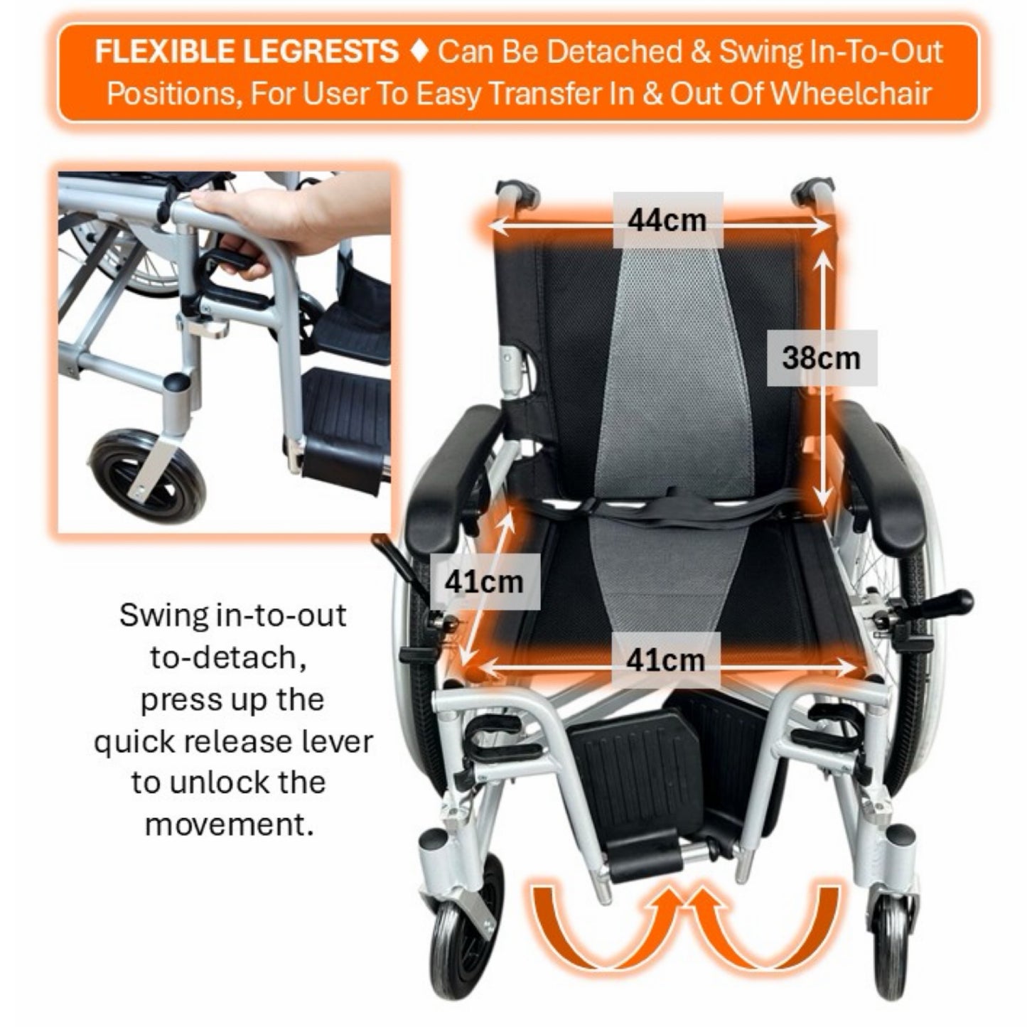 GETS VERSA LITE12 ALUMINIUM PUSHCHAIR ♿️ Foldable, Height-Adjustable PU armrests, Flexible-Detachable Legrests