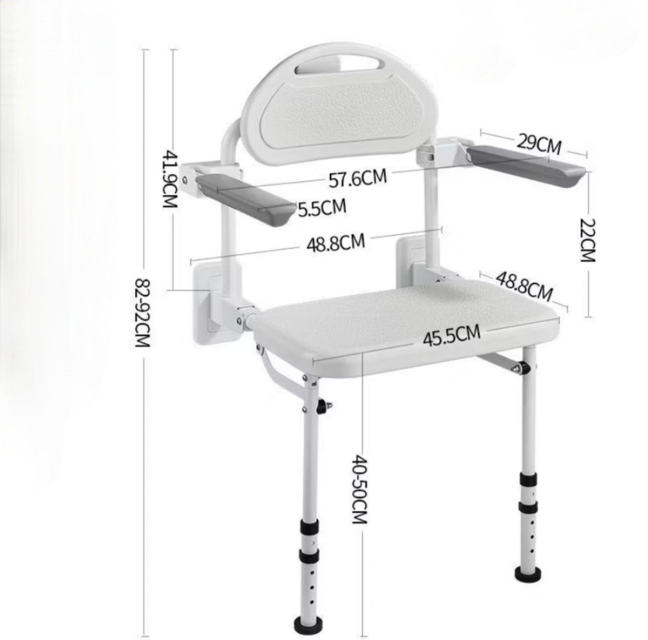 GETS Wall Mounted Shower Chair ♿️ Made of Stainless Steel, with uplift armrests