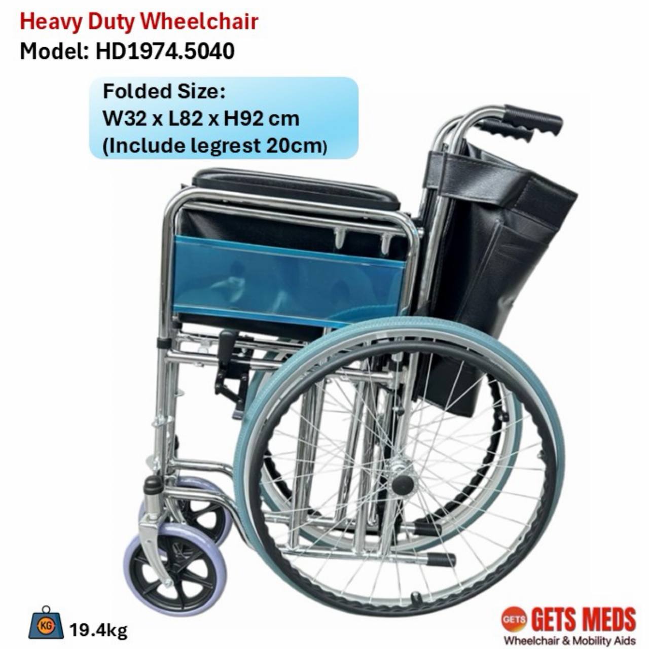 GETS Wheelchair ♿️Heavy Duty Wheelchair max load 125kg