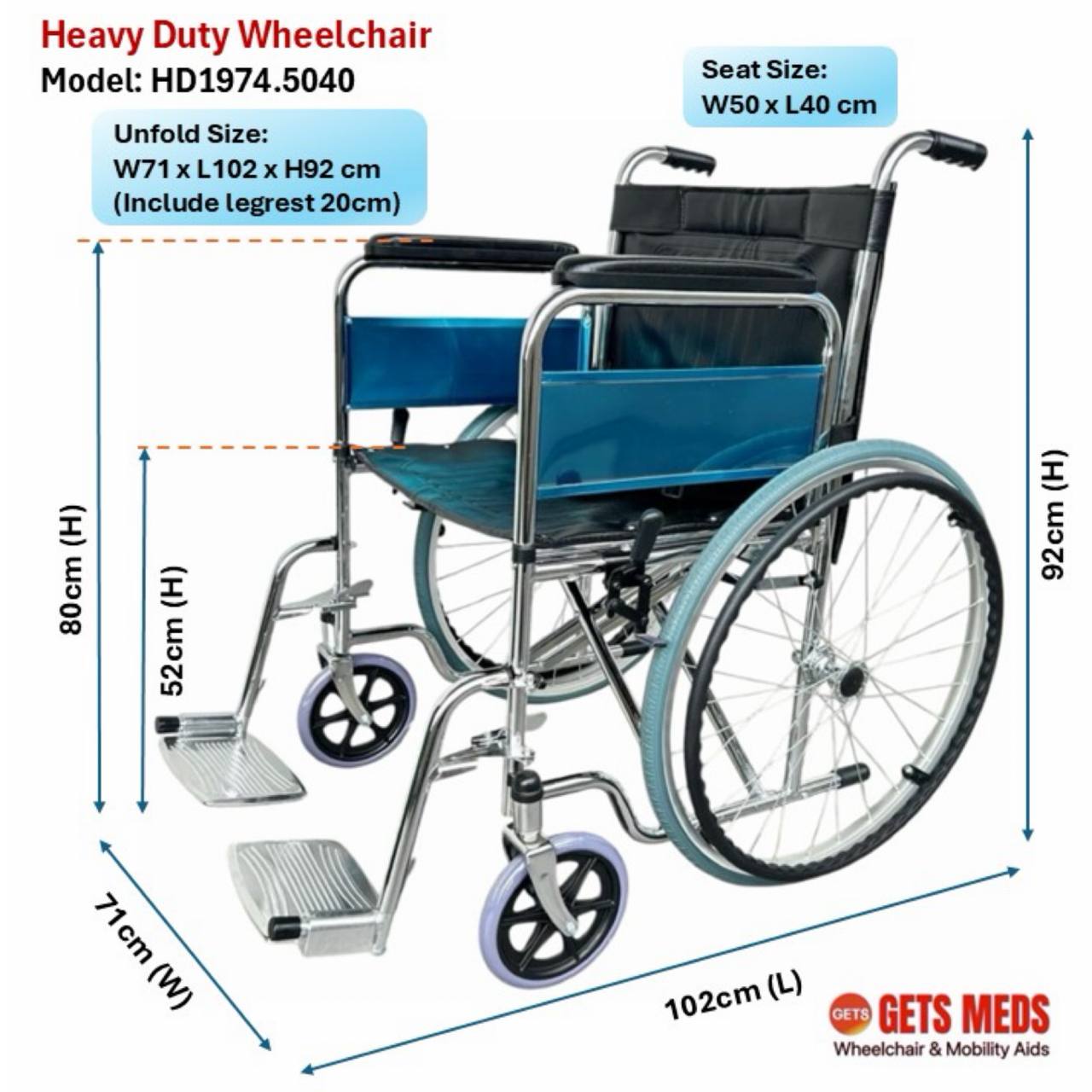 GETS Wheelchair ♿️Heavy Duty Wheelchair max load 125kg