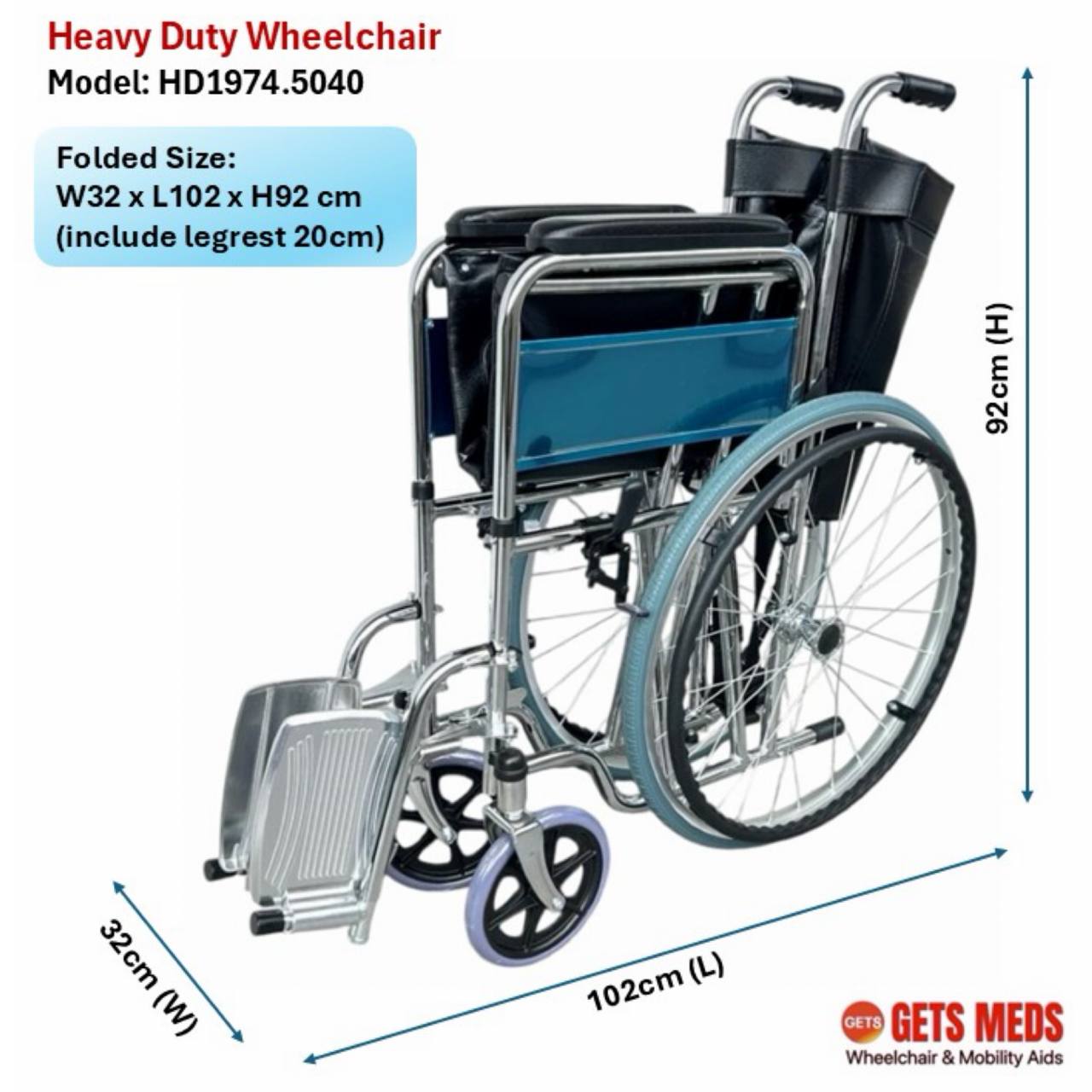 GETS Wheelchair ♿️Heavy Duty Wheelchair max load 125kg